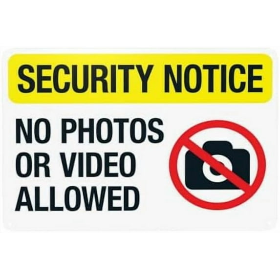 No Photos Or Video Allowed Warning Sign, Metal Signs for Home Business Outdoor Indoor Road Yard Garage Street Wall Caution Custom Decor 12 x 8 Inch