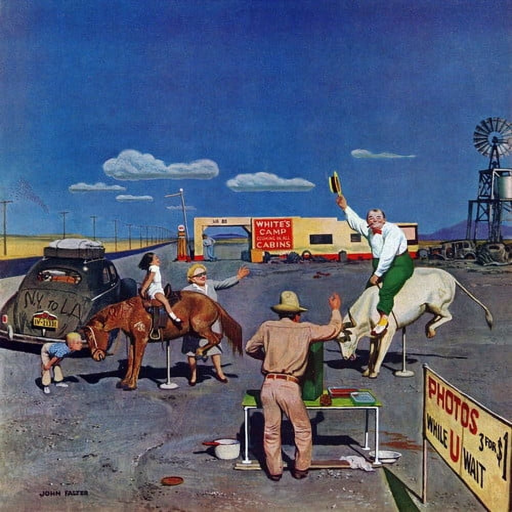 "Photos on Fake Broncos" by John Falter Painting Print on Canvas