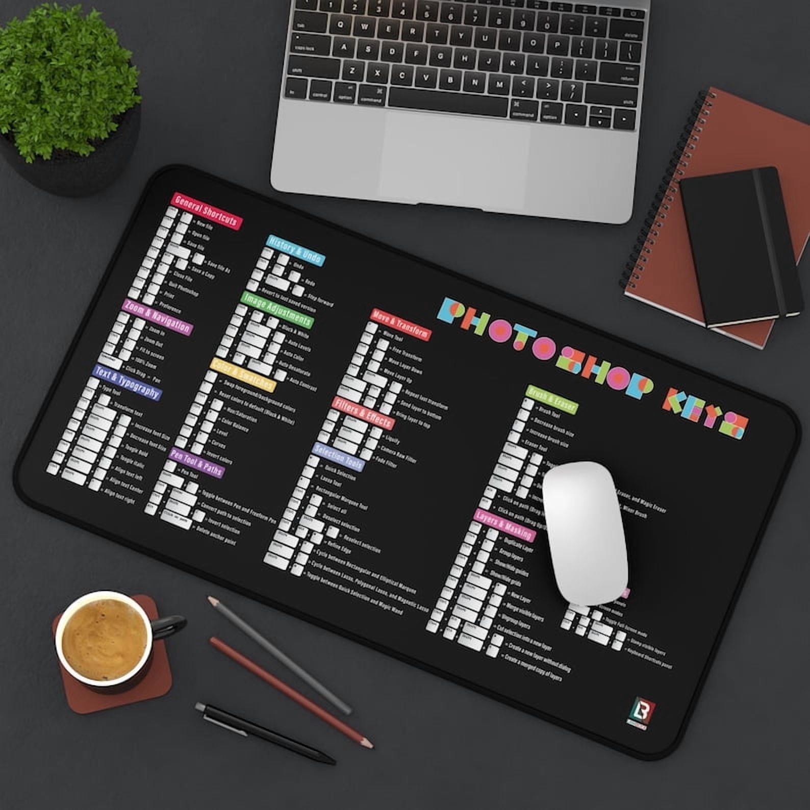 Photoshop Cheat Sheet Desk Pad -Photoshop Shortcuts Mousepad - Desk Matt for Desktop - Desk Blotter Mat, Desk Protector Mat Perfect Desk Mat 12x22in