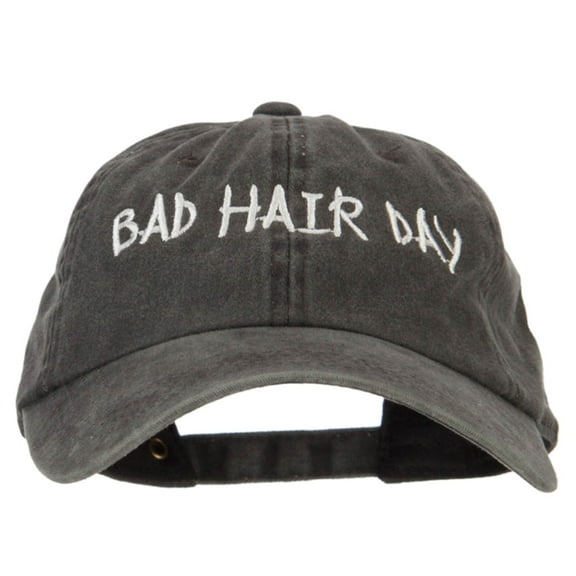 Phrase of Bad Hair Day Embroidered Washed Buckle Cap - Black OSFM