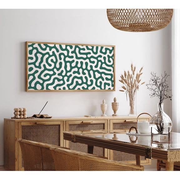 Phthalo Green Long Horizontal Wall Art, 30X60 Inch Wide Panoramic Poster, Tall Narrow Original Trendy Home Decor524, Stretched Canvas Size 12x18