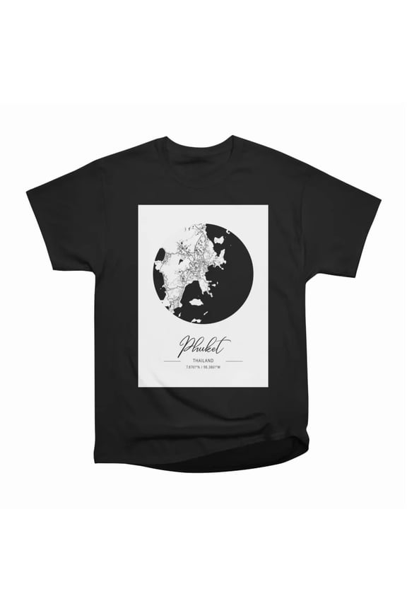 Phuket Thailand Black Water City Map T-Shirt Tee Gift For Him Merch For Her Apparel For Fr