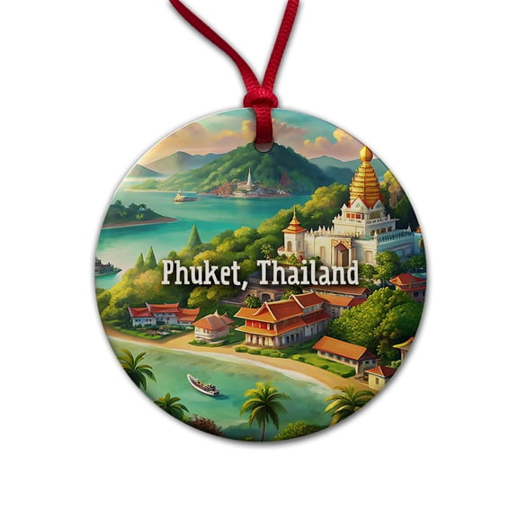 Phuket, Thailand Travel City Country Stamp Christmas Tree Holiday Round Ceramic Ornament