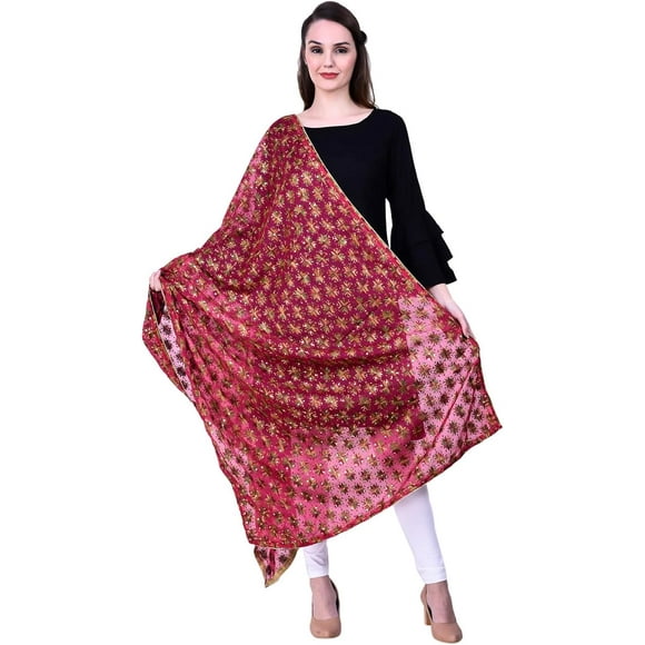 Phulkari / Dupatta /Chiffon Dupatta for Women, Embroidered Pankha Design, (Size 42 X 84 Inches)