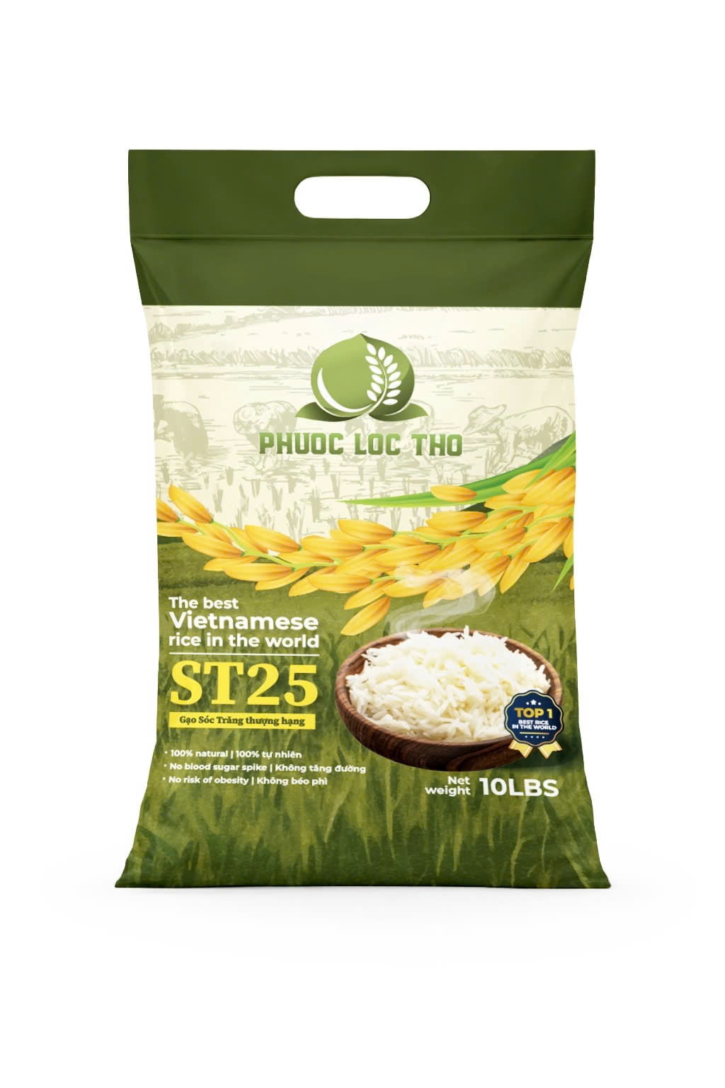 Phuoc Loc Tho ST25 Premium Vietnamese White Rice, Fragrant Long Grain, Non-GMO, Gluten Free, 10 LBS