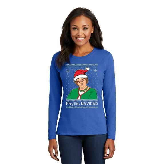Phyllis Navidad Ugly Christmas Womens Long Sleeves, Royal Blue, Small