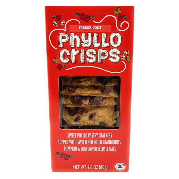 Phyllo Crisps Crackers Topped with Sweetened Dries Cranberries, Pumpkin & Sunflower Seeds & Oats, Trader Joes 2.8oz/80g oz Pack of 1
