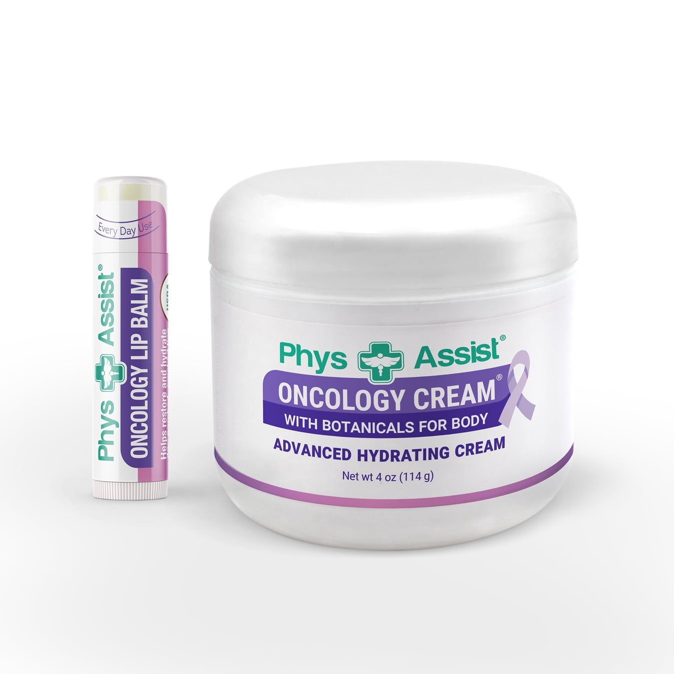 PhysAssist® Oncology Cream® 4 oz with Lip Balm. Botanical moisturizer for delicate, sensitive-feeling skin. Provides gentle daily hydration with lavender, calendula & peppermint.
