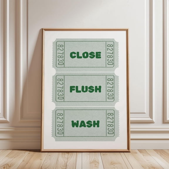 Physical - Close Flush Wash Bathroom Tet Rules Wall Art |Saga Green White Tet Retro Art Unframed Paper Print