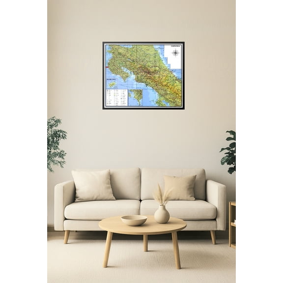 Physical Map of Costa Rica Poster – Tourist Landmarks & National Parks 【Coated Paper】