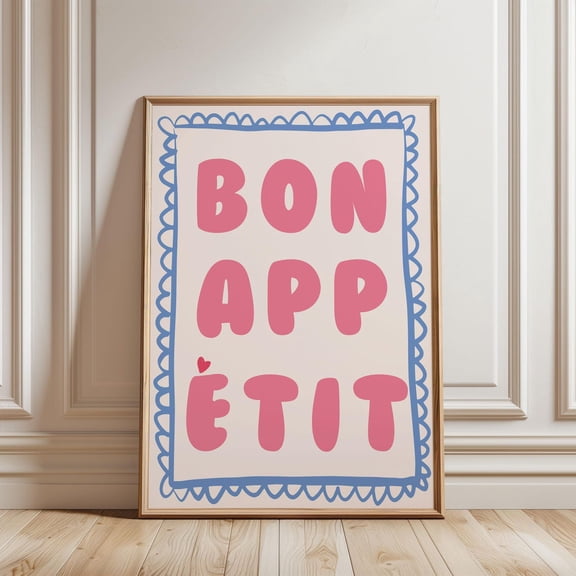 Physical - Pastel Cute Bon Appetit Kitchen Wall Art | Pink & Blue Decor For Home Aesthetic Unframed Paper Print