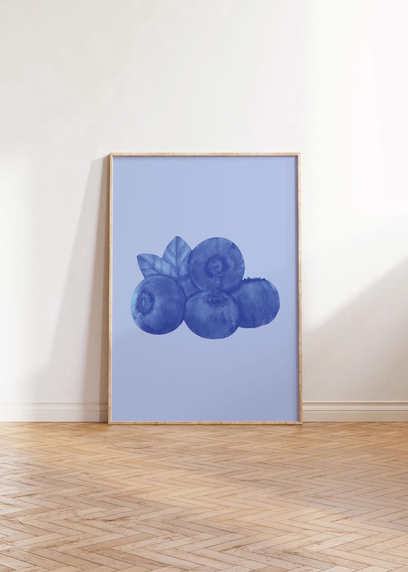Purple Raspberry Poster Physical Poster - Blueberry Kitchen Nursery Pastel Blue Purple Vibrant ...