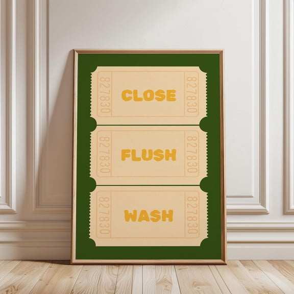 Physical Poster - Close Flush Wash Bathroom Tet Rules Poster |Green Yellow Te Poster Retro Art L Wall Art Poster, Unframed Poster Size 8x12