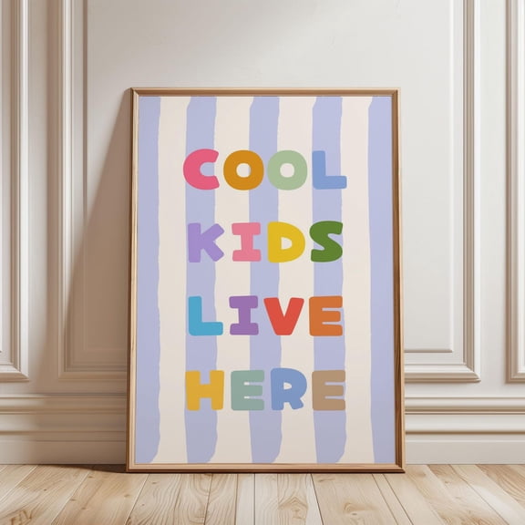 Physical Poster - Cool Live Here Poster - Blue Colourful Typography Wall Art For Room & Nursery Décor, Playful Art Poster, Stretched Canvas Size 16x24