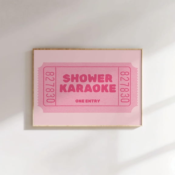 Physical Poster - Landscape Horizontal Shower Karaoke Ticket Poster | Pink Bathroom Art, Trendy Posters, Unframed Poster Size 12x18