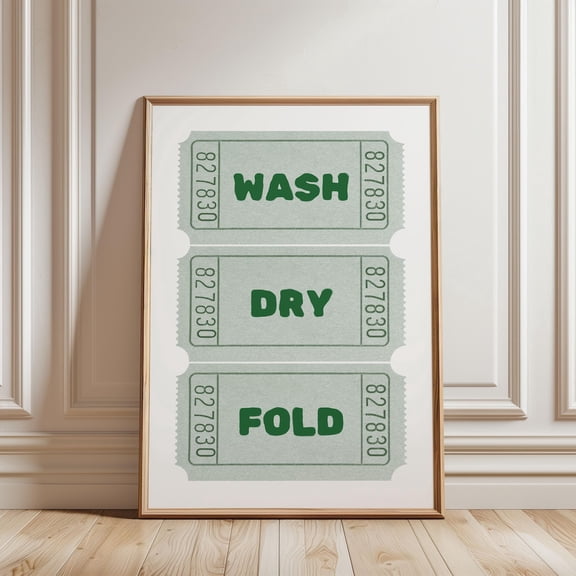 Physical Poster - Laundry Wash Dry Fold Ticket Wall Art | Girly Green Laundry Rules Wall Art | Preppy Decor, Unframed Poster Size 8x12