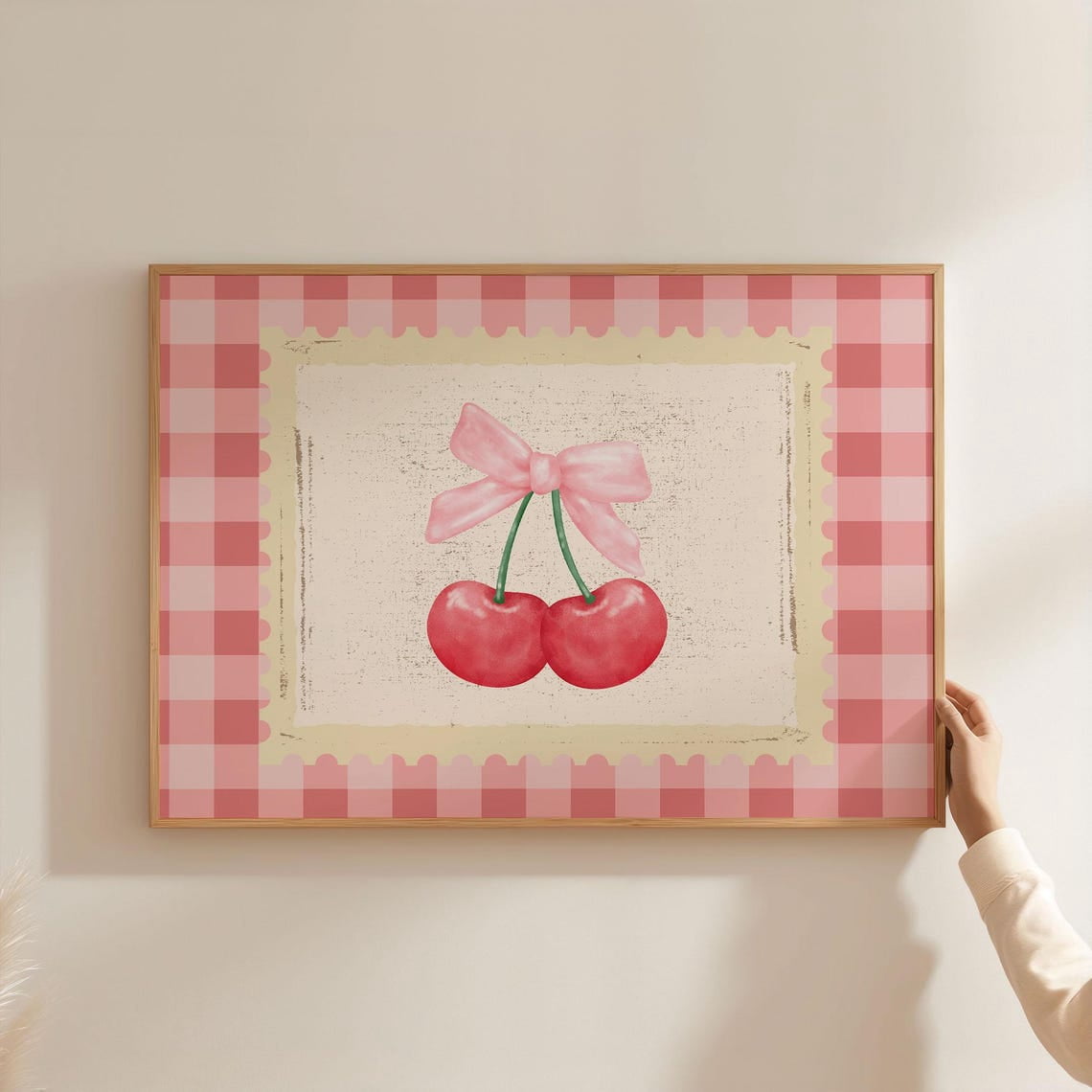 Physical Poster - Pink Cherry Poster, Coquette Wall Art, Girly Pink Bow ...