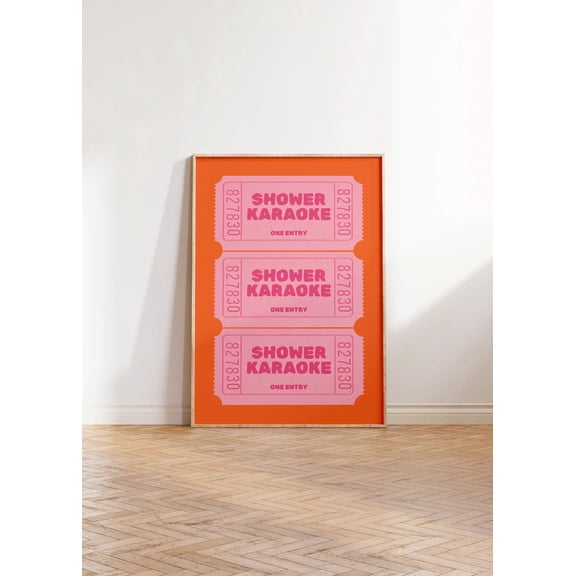 Physical Poster Shower Karaoke - Orange Pink Bathroom Ticket Wall Art - Unique Singing Décor For Home &, Unframed Poster Size 8x12