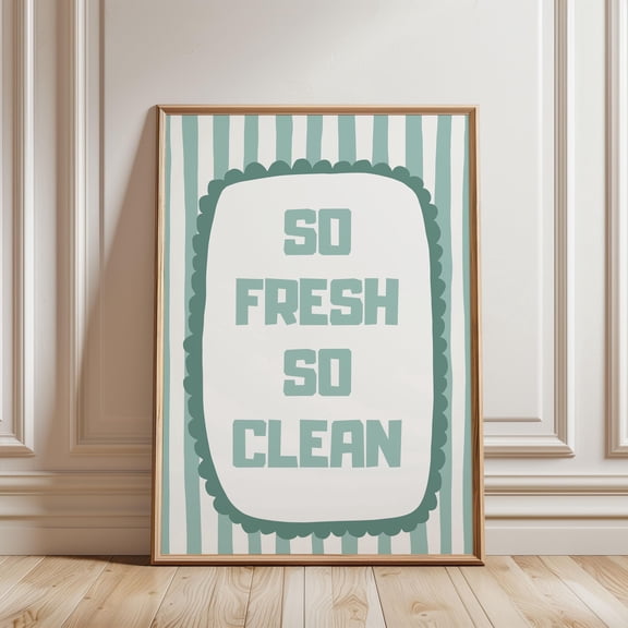 Physical Poster, So Fresh So Clean Laundry Rules Print | Sage Green Stripe Line Pattern, Fun Wall Art for Laundry Room, Typography Print, Poster Only