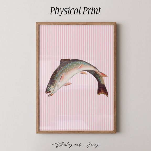Physical Print Vintage Jumping Trout Art Print Fishermans Art Print Coastal Art Trout Poster Fish Wall Art trendy Wall Art