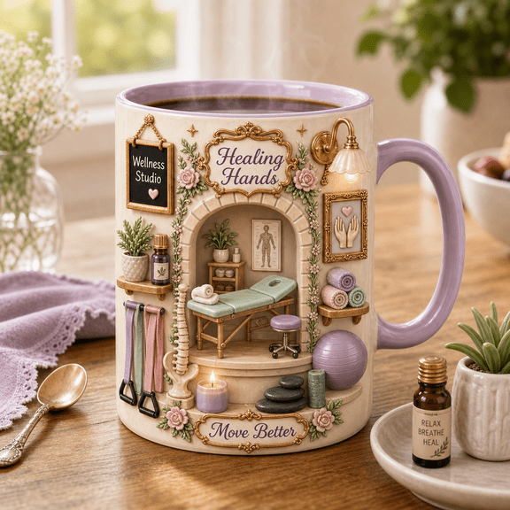 Physical Therapist Ceramic Coffee Mug, Healing Hands Wellness Studio Gift Cup
