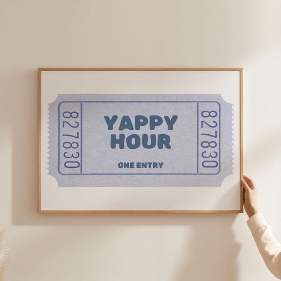 Physical - Yappy Hour Ticket | Kitchen Bar Cocktail Art, Happy Hour Blue, Retro Wall Art Landscape Horizontal Unframed Paper Print
