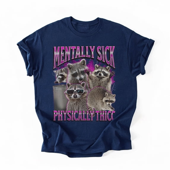 Physically Thicc Funny Raccoon Meme Bootleg Graphic 90s T-Shirt, Multicolors, Size S-5XL