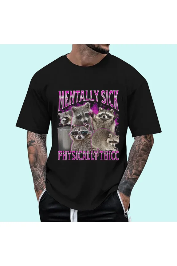 Physically Thicc Funny Raccoon Meme Bootleg Graphic 90s T-Shirt