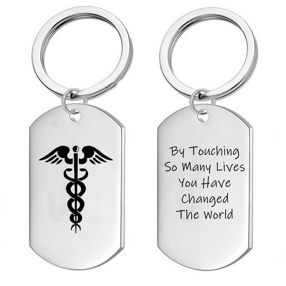 Physician Appreciation Gift - Medical Caduceus Symbol Keychain Keyring for Doctor Nurse Dentist Practitioner RN Thank You Retirement Gifts for Women Men, Silver