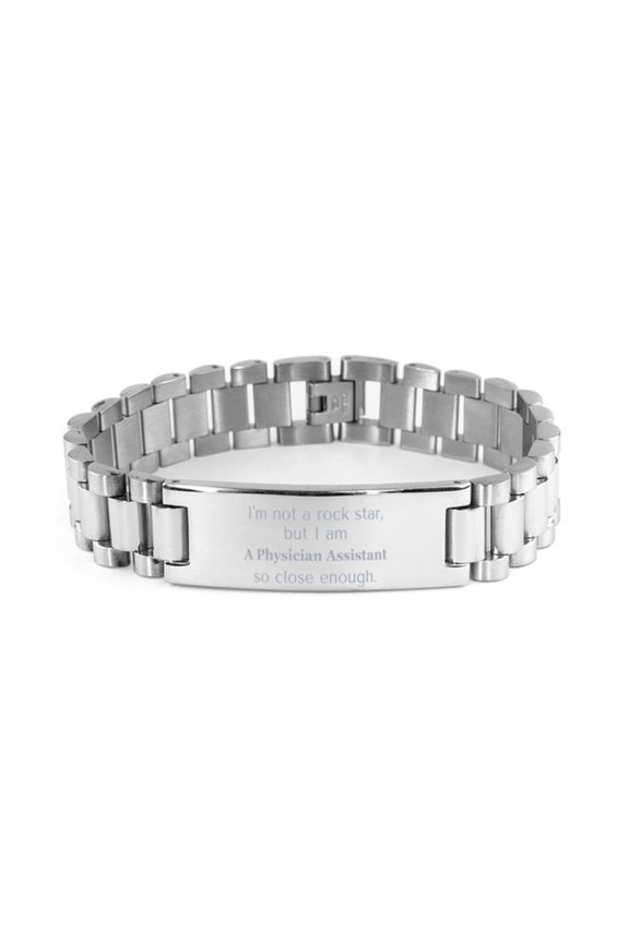 Physician Assistant Engraved Ladder Stainless Steel Bracelet, Inspirational Gift for Graduation or Birthday, Im So Close to Being a Rockstar!