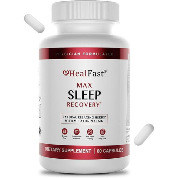 Physician Formulated Max Sleep Aid with Extra Strength Melatonin 10mg - Fast Dissolving - Herbal Sleep Aids for Adults - Melatonin Pills - Herbs and Melatonin - 60 Ct