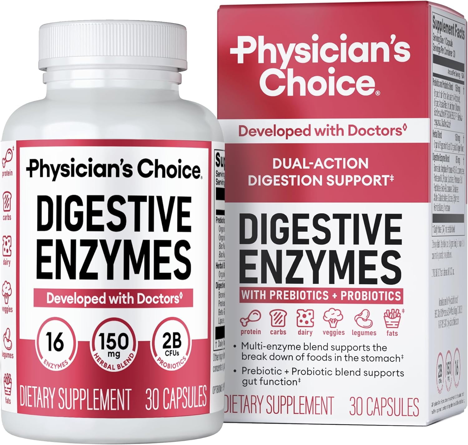 Physician's Choice Digestive Enzymes, Digestive & Gut Health, Bloating & Meal Time Discomfort, Men and Women, 30 Count