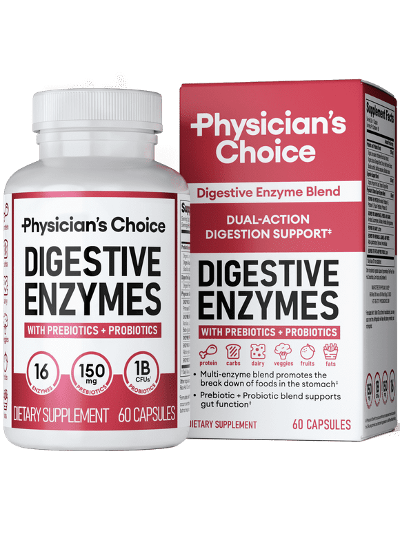 Physician's Choice Digestive Enzymes - for Digestive Health & Gut Health, Bloating & Meal Time Discomfort for Men and Women, 60ct