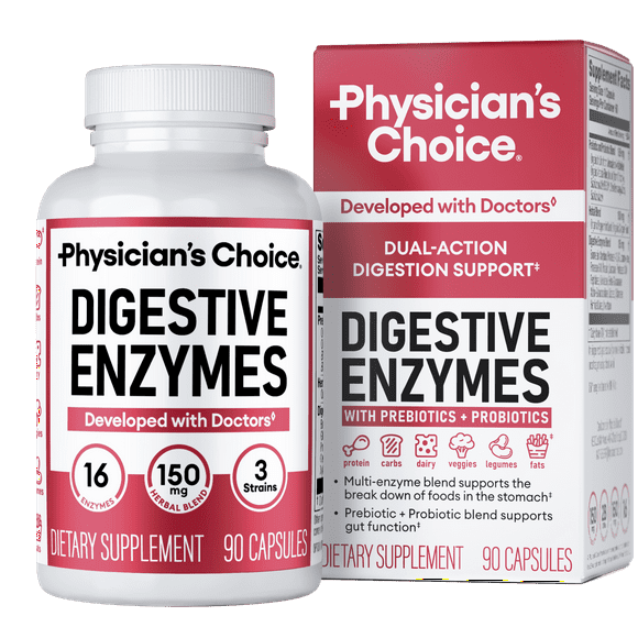 Physician's Choice Digestive Enzymes - for Digestive Health & Gut Health, Bloating & Meal Time Discomfort for Men and Women, 90ct