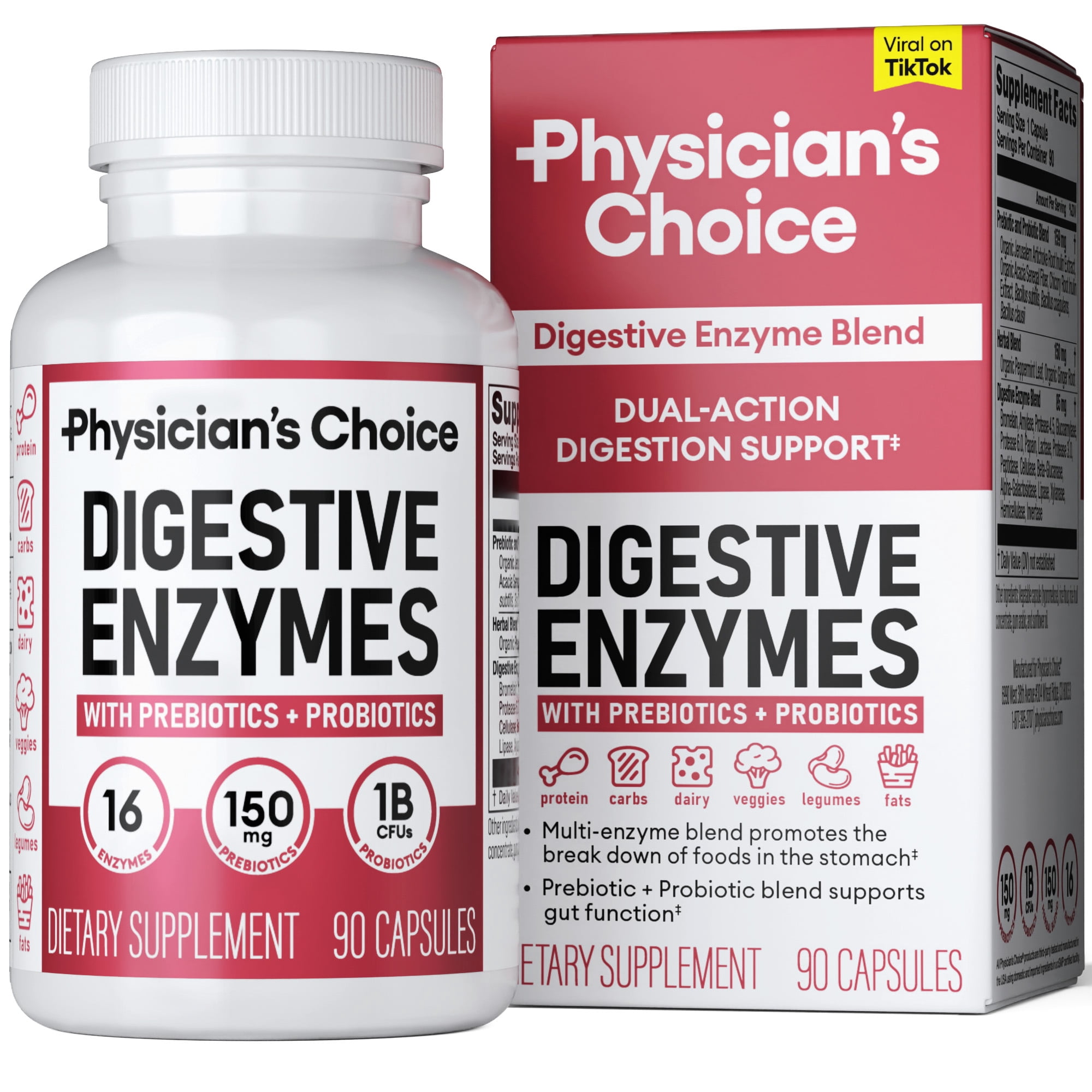 Physician's Choice Digestive Enzymes - for Digestive Health & Gut Health, Bloating & Meal Time Discomfort for Men and Women, 90ct