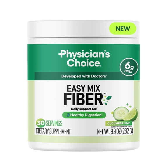 Physician's Choice Easy Mix Fiber Powder for Digestive Health & Regularity - Soluble Prebiotic Fiber - Cucumber Lime - 30 Servings