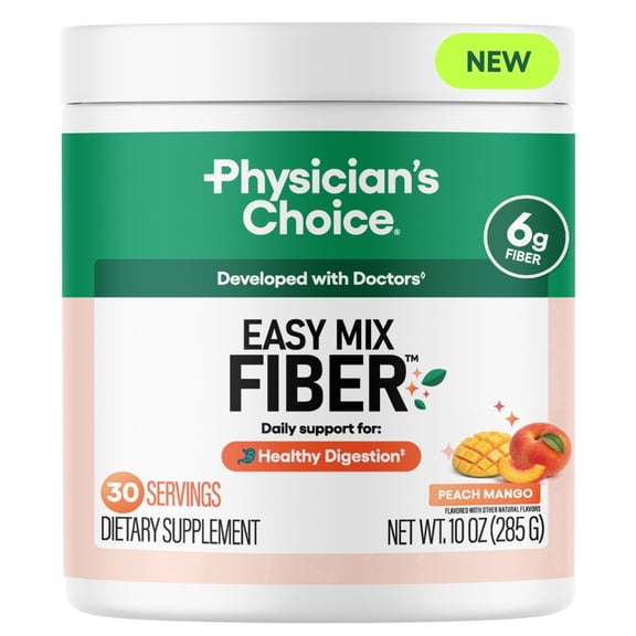 Physician's Choice Easy Mix Fiber Powder for Digestive Health & Regularity - Soluble Prebiotic Fiber - Peach Mango - 30 Servings