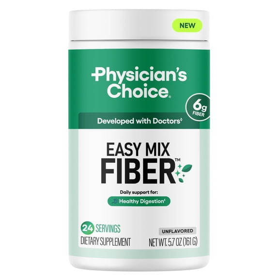 Physician’s Choice Easy Mix Fiber Powder for Digestive Health & Regularity - No Grit, Sugar Free, & Tasteless , 5.7 oz