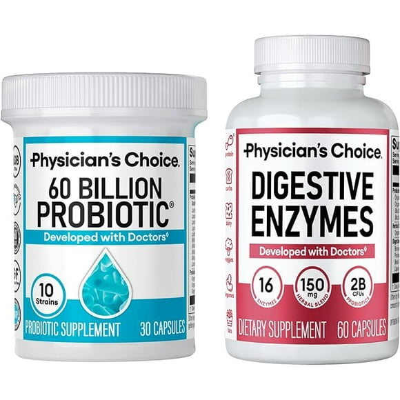Physician's Choice Gut Health Bundle: 60B Probiotic 30ct + Digestive Enzymes 60ct for Gut Health