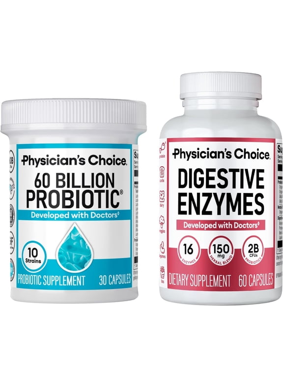 Physician's Choice Gut Health Bundle: 60B Probiotic 30ct + Digestive Enzymes 60ct for Gut Health