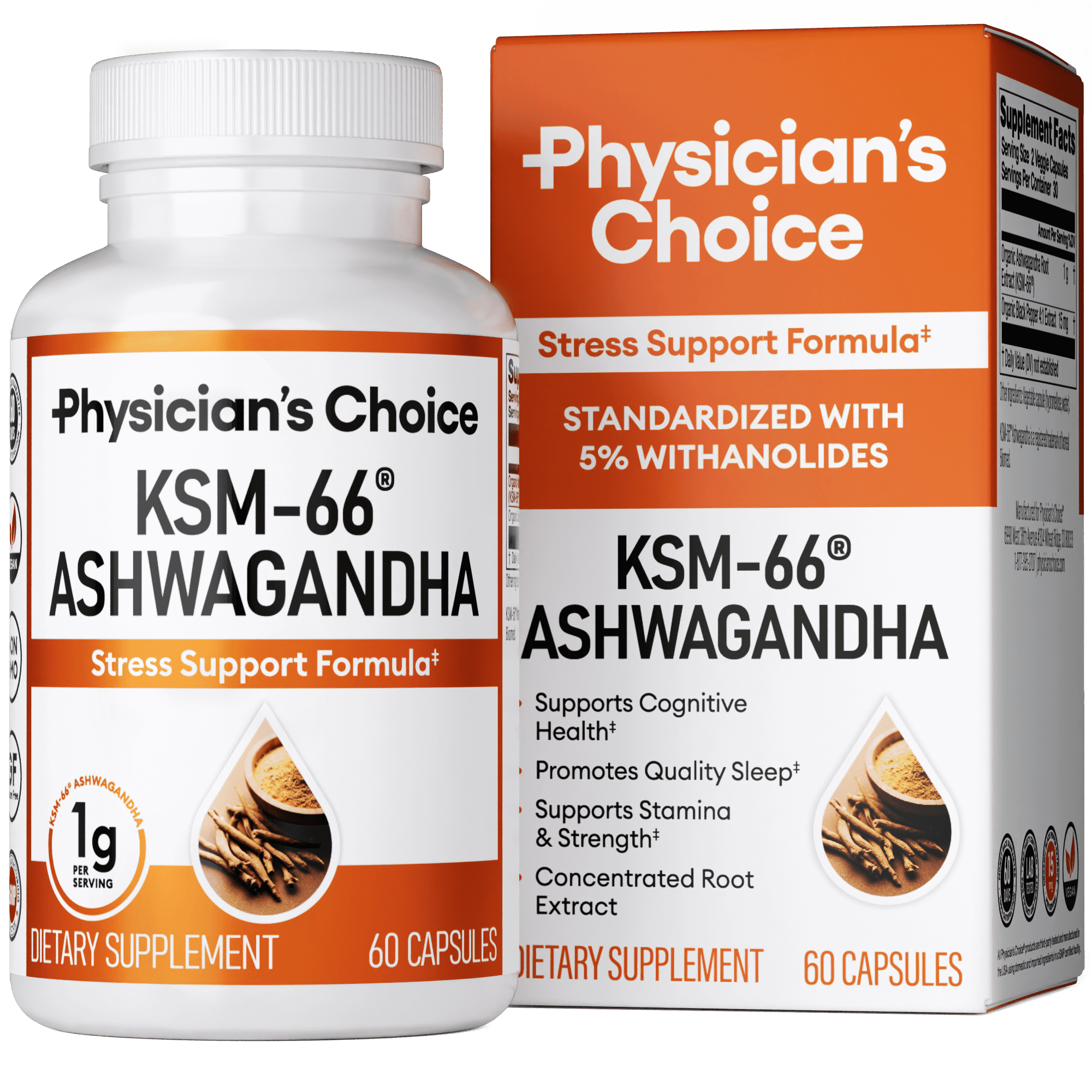 Physician's Choice KSM 66 Ashwagandha Root Supplement Capsules, 1000mg