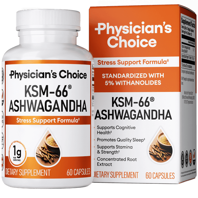 Physician's Choice KSM 66 Ashwagandha Root Supplement Capsules, 1000mg