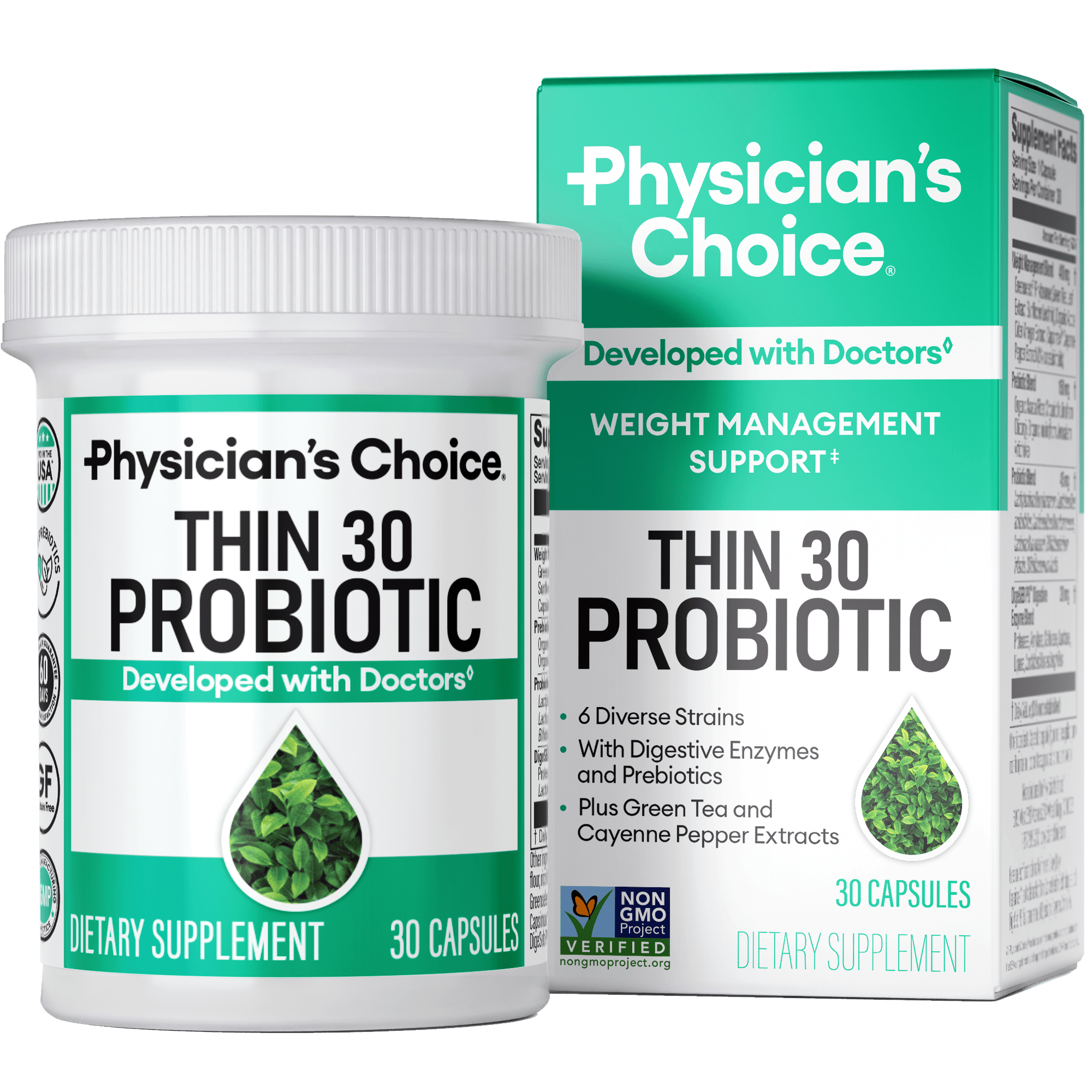 Physician's Choice Thin 30 Probiotic 30 Counts for Weight Management & Bloating - Supports Gut Health for Women & Men