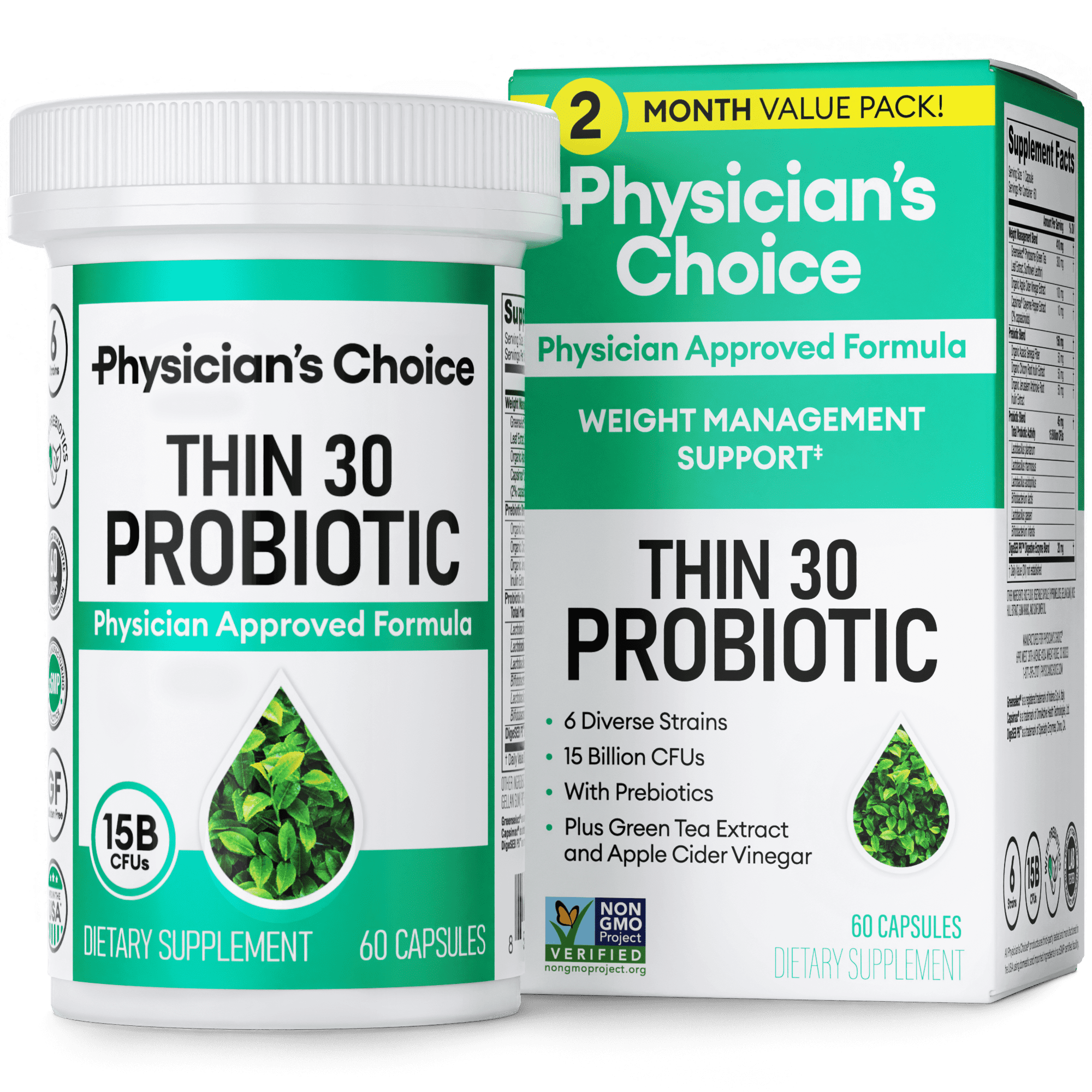 Physician's Choice Daily Probiotic Supplement Thin 30, 15 Billion