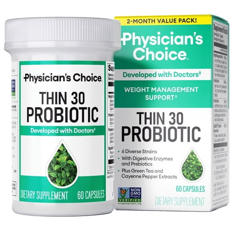 Physician's Choice Thin 30 Probiotic 60 Counts for Weight Management & Bloating - Supports Gut Health - Weight Management for Women & Men