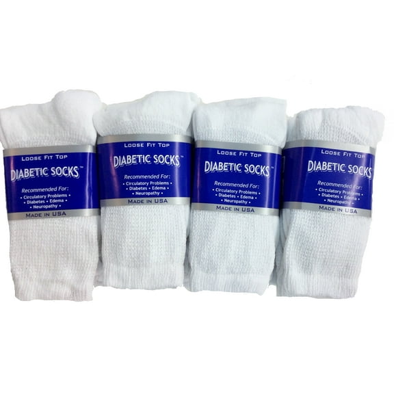 Physicians Approved Loose Fit 12 Pairs of Mens White Diabetic Crew Socks 13-15 King Size Made in USA