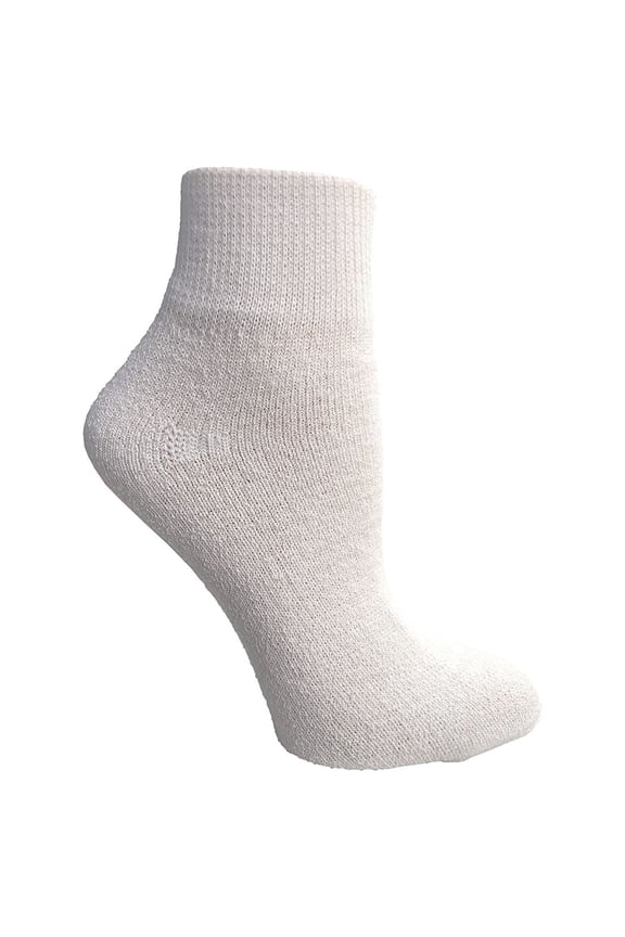 Physicians Approved Men's Diabetics Cotton Quarter Ankle Socks - Mens Wholesale Diabetic Ankle Socks - 10-13 - White - 12 Pack
