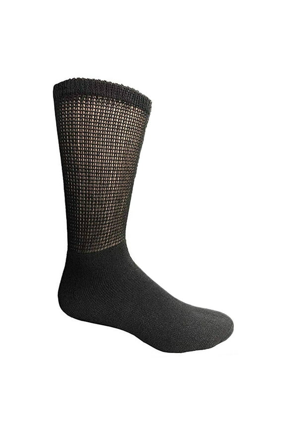 Physicians Approved Mens Diabetics Cotton Crew Socks - Mens Wholesale Diabetic Crew Socks - 10-13 - Black - 60 Pack