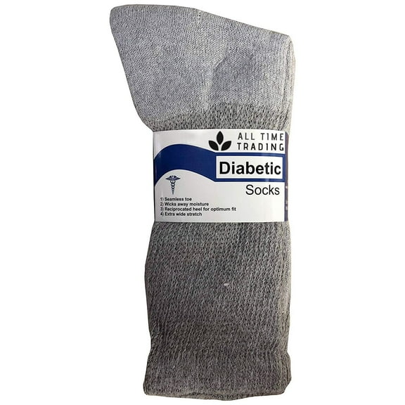 Physicians Approved Mens King Size Diabetics Cotton Crew Socks - Plus Size Wholesale Diabetic Crew Socks For Men - 13-16 - Gray - 12 Pack