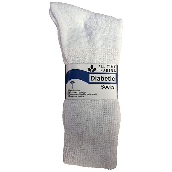 Physicians Approved Womens Diabetics Cotton Crew Socks - Womens Wholesale Diabetic Crew Socks - 9-11 - White - 12 Pairs